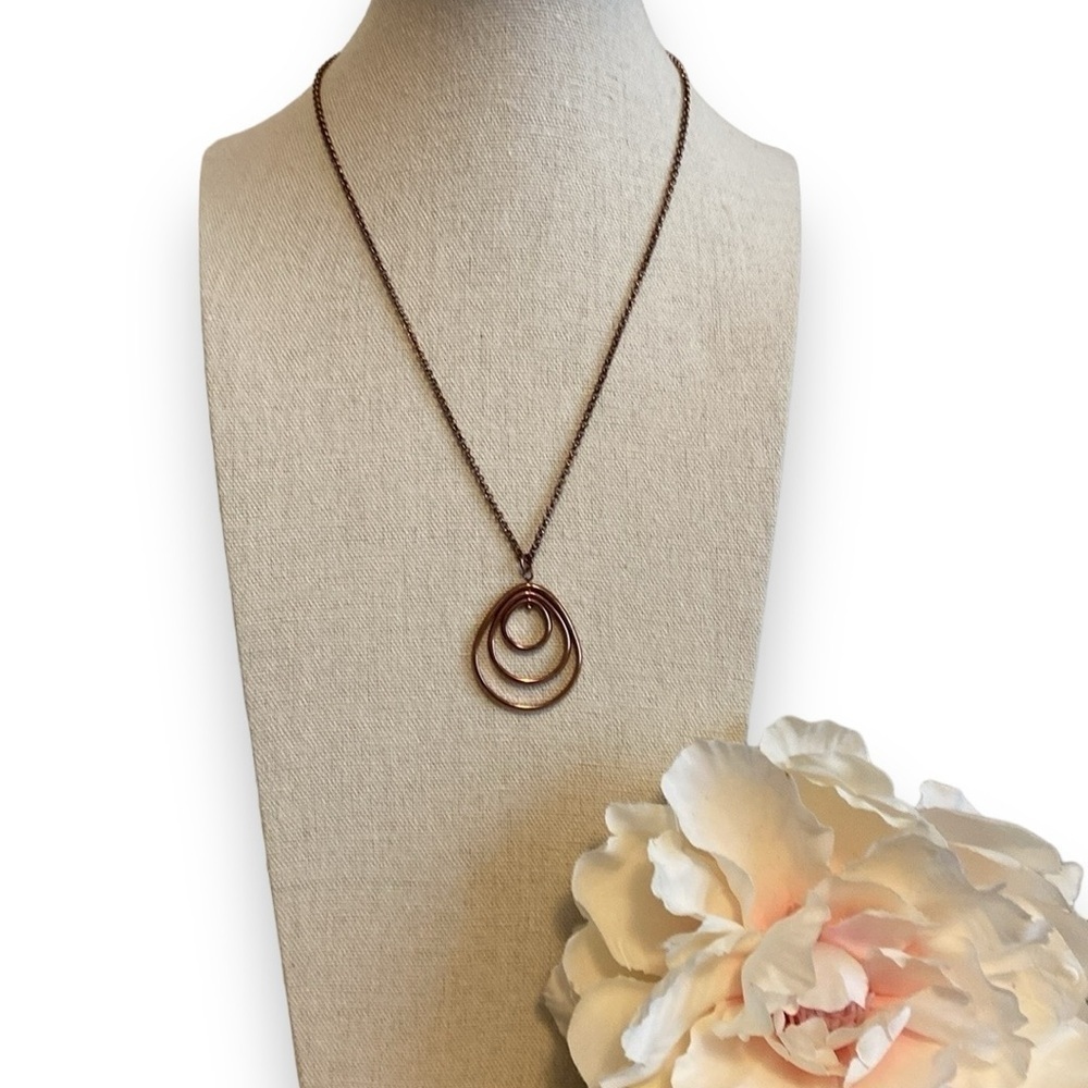 Dangly Teardrop Necklace Geometric Rose Gold Tone 16” - Picture 5 of 6